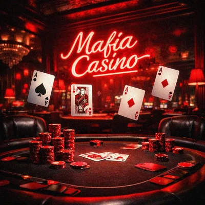 Mysterious VIP casino room with red neon lighting
